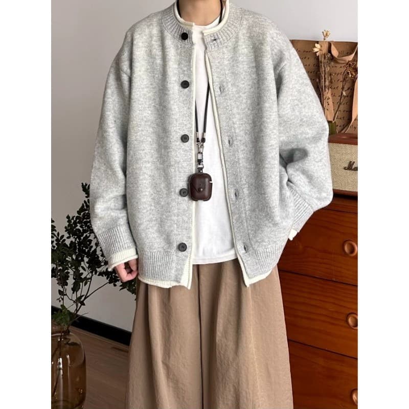 BUTQIU Japonês Retro Outono Inverno Férias Duas Peças Gola Contraste Design Cardigan de Malha Solto Suéter Casual Jaquet