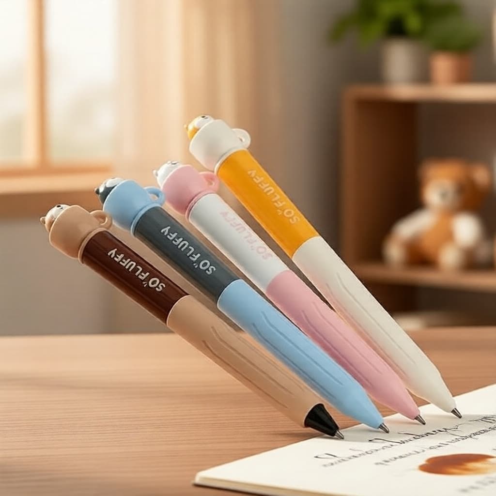 Conjunto de 4 Canetas Gel para Cachorrinhos Bonitos 0,5mm, Estética para Chá, Secagem Rápida, Material Escolar de Bolso