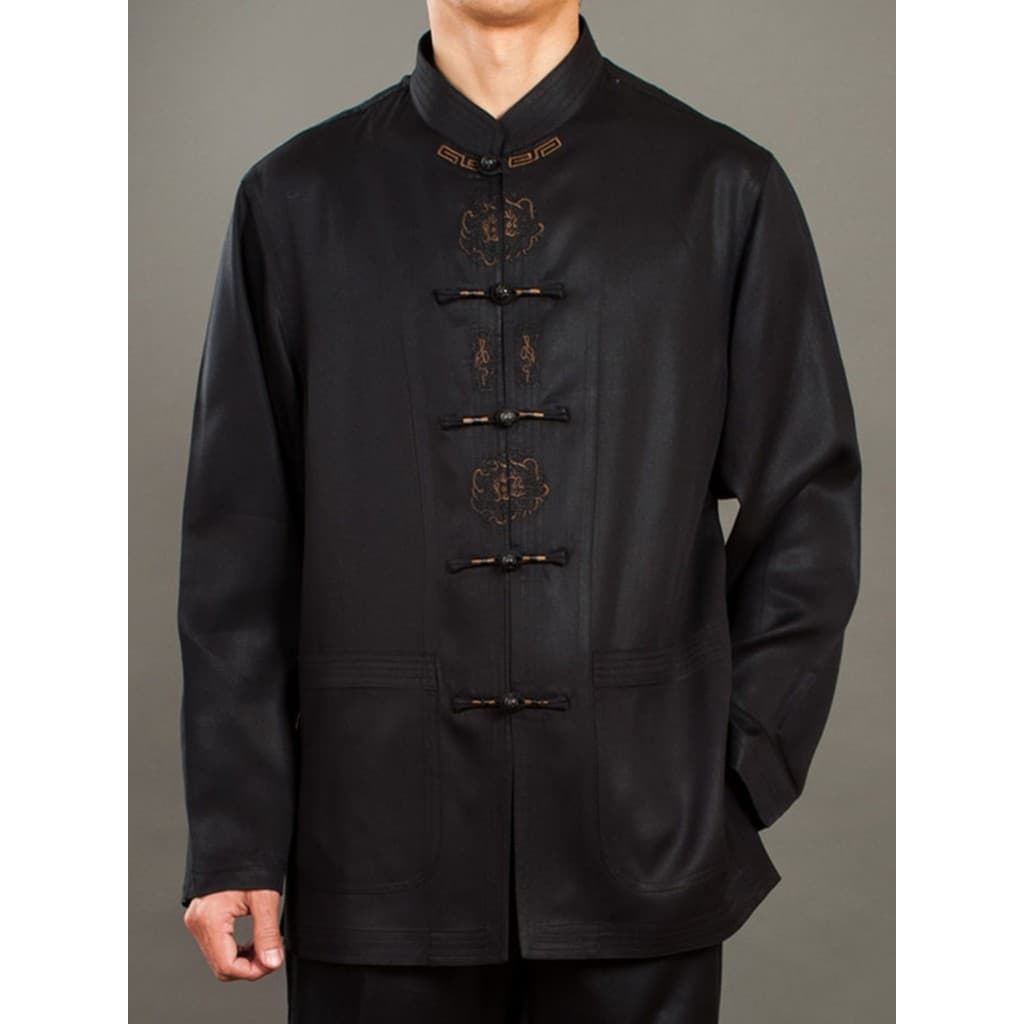 High-End terno Tang masculino de meia-idade novo estilo camisa estilo chinês gola alta abotoado roupas de primavera topo