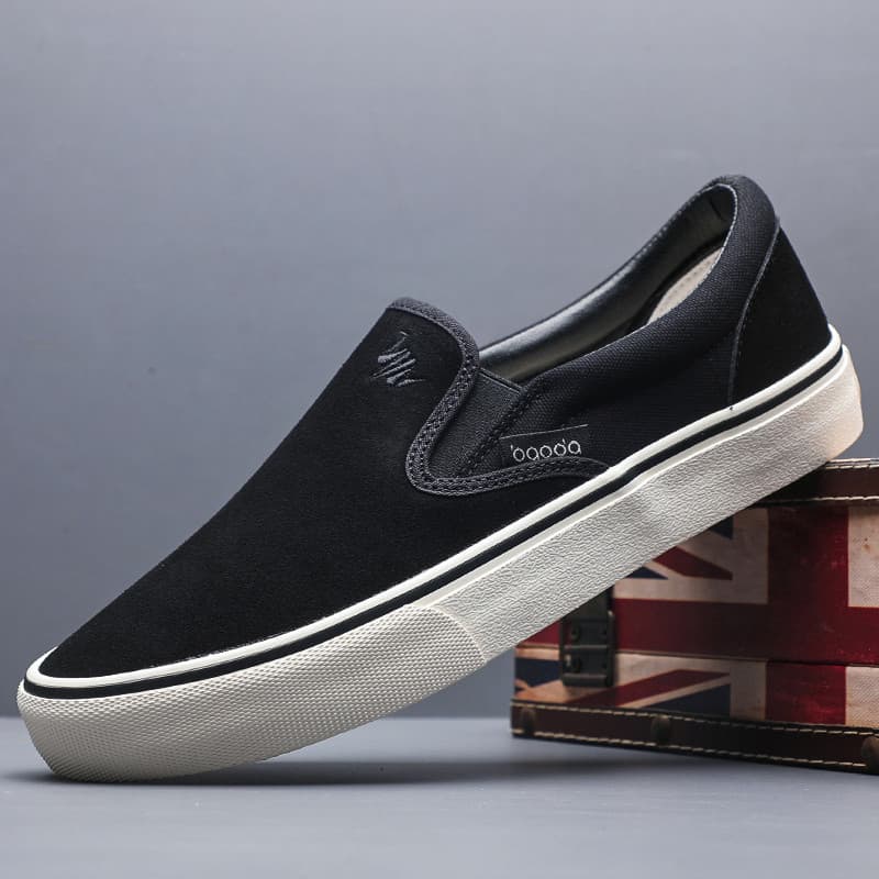 Baoda novo estilo primavera outono lona sapatos masculinos casuais deslizamento preguiçoso na moda sapatos de camurça de