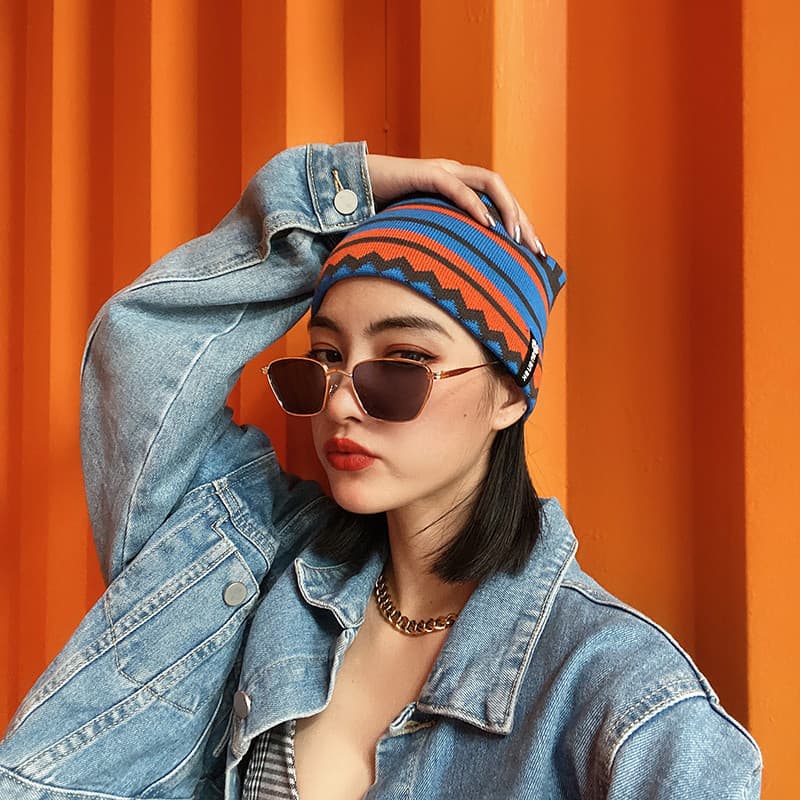 Moda quente bandana esportes Yoga de abas largas lã fina malha estiramento chapelaria onda listras esqui na moda acessór
