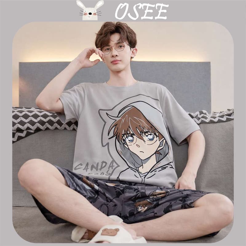 [OSEE] Pijama Masculino de Verão, Manga Curta, Estampa de Desenho Animado, Adequado para Adolescentes, Pode Ser Usado Fo