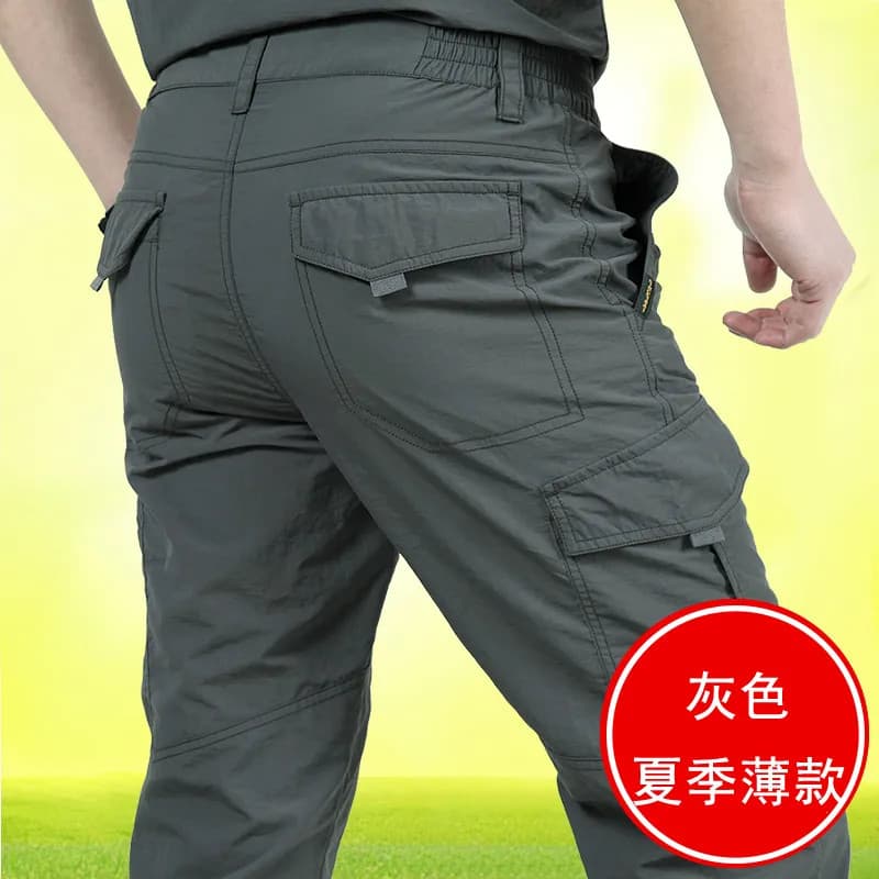 Calças de secagem rápida masculinas verão ao ar livre caminhadas calças finas Multi-bolso macacão calças masculinas solt
