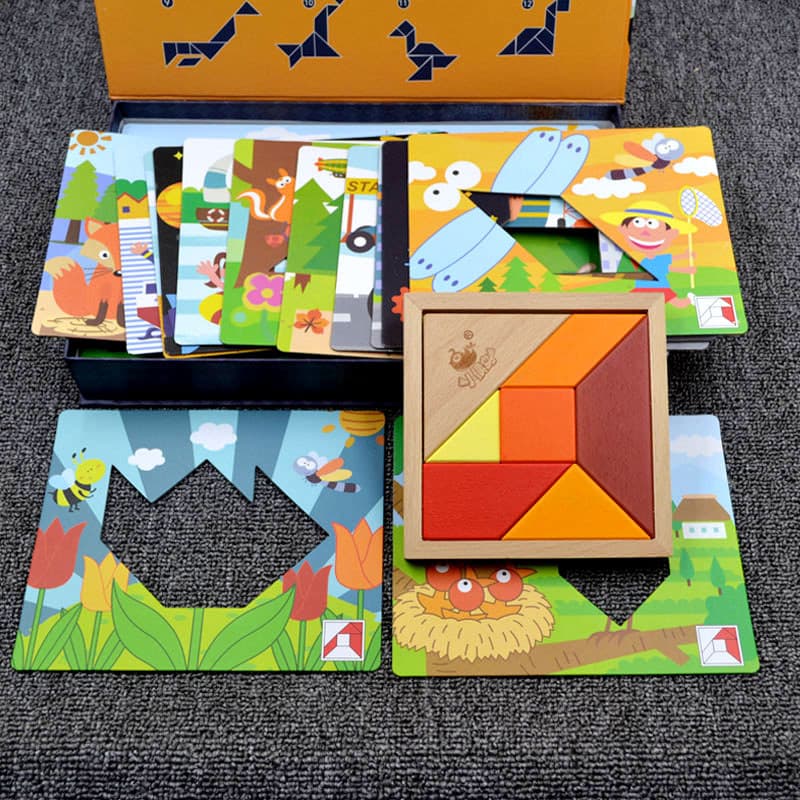 Tangram de madeira inteligência desenvolvimento tridimensional quebra-cabeça brinquedos educativos345679Jardim de infânc