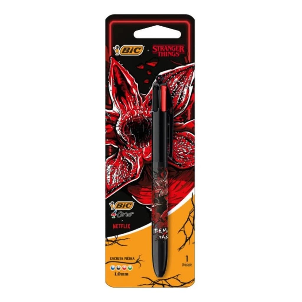 CANETA BIC 4 CORES STRANGER THINGS DERMOGORGON NETFLIX