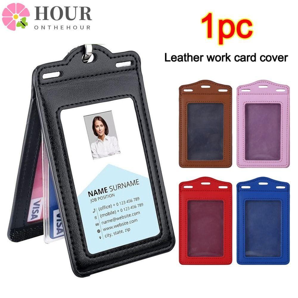 Porta-Cartões De Identificação HOUR , Com Crachá Transparente Compartimentos Para , Triplos De Couro PU