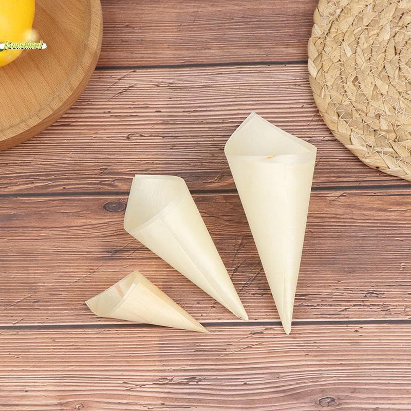 [Sunshine] 50 Peças De Cones Descartáveis De Madeira Para Aperitivo , Copos De Casquinha De Sorvete , De Doces Festa [No