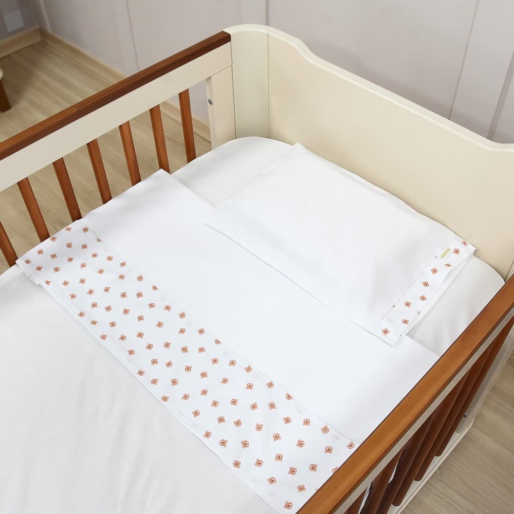 Jogo de lençol 03 peças Vira Estampado Baby Ted Branco