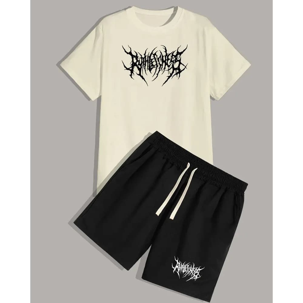 Conjunto Masculino Streetwear  Short e Camiseta Moda Praia Verão Para Homens Casual Tactel e Algodão