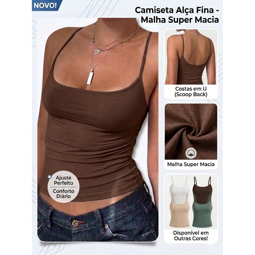 Regata Blusa Feminina Suplex Poliamida Alcinha Fina Sem Bojo