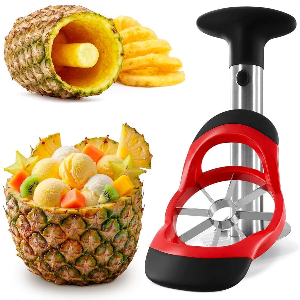 Ferramenta para descaroçar e fatiar abacaxi – utensílio de aço inoxidável para descascar abacaxi com lâminas grossas ref