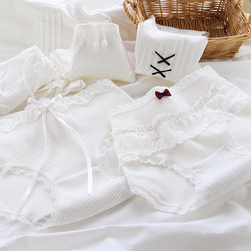 5 estilo princesa branco Lolita renda guarnição meninas calcinha estudante puro algodão virilha cintura média senhoras S