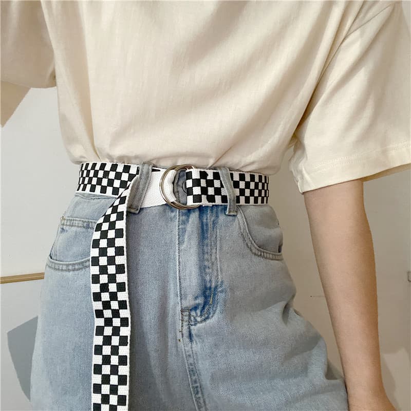 Cinto de lona masculino preto branco verificado cinto feminino Jeans na moda estudante cinto ins estilo decoração senhor