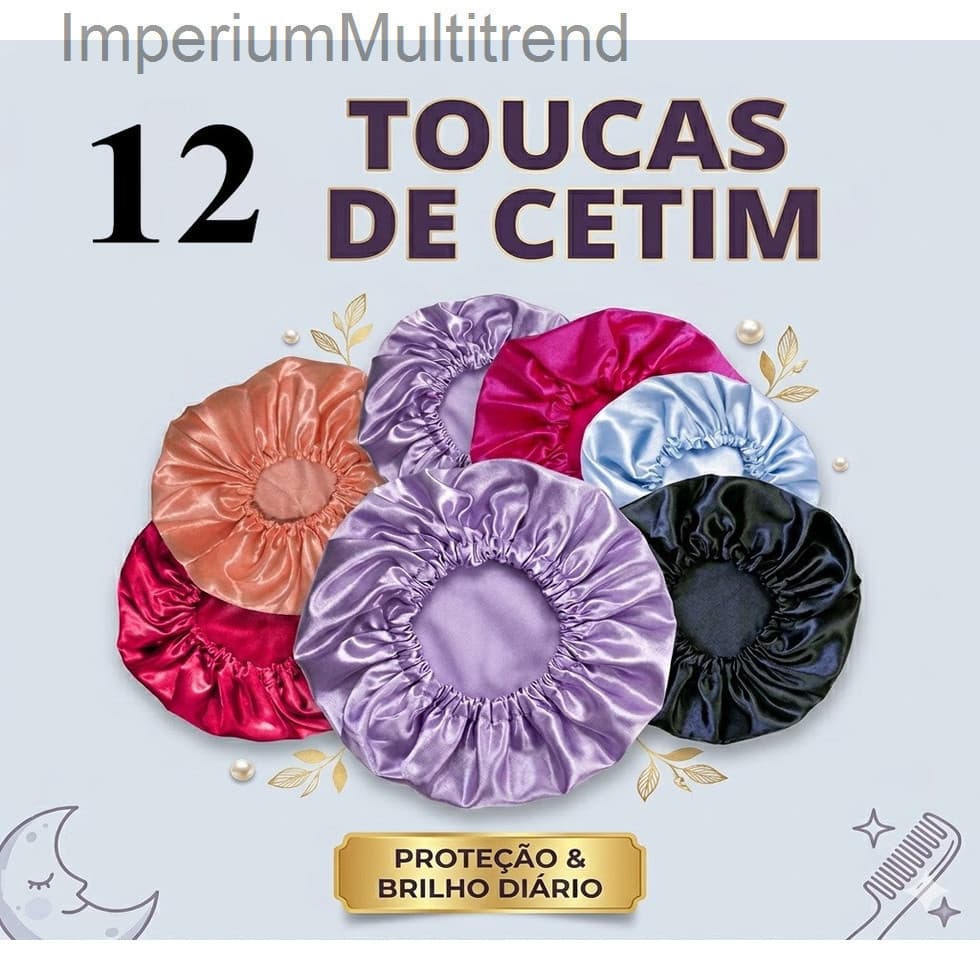 Kit com 12 toucas de cetim antifrizz - Para RevenderJJ36