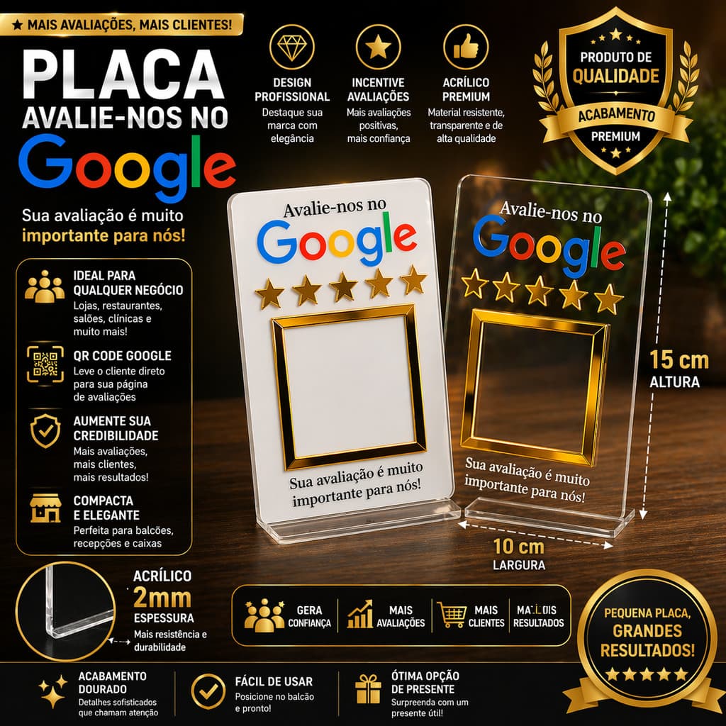 Placa Avaliação Google QR Code Mesa Balcão Tipo Placa Pix Acrílico Impressão UV