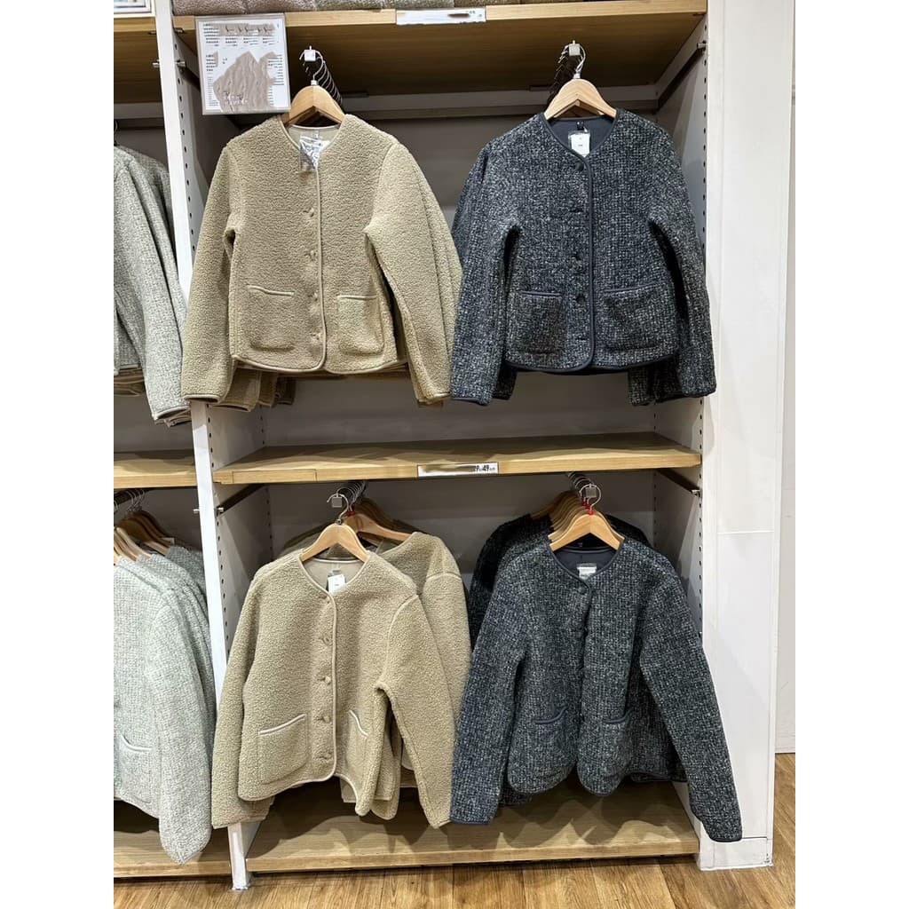 SUMU · Outono Inverno Roupas Femininas Imitação de Lã de Cordeiro Polar Fleece Gola Redonda Cardigan Medalha Casaco47293