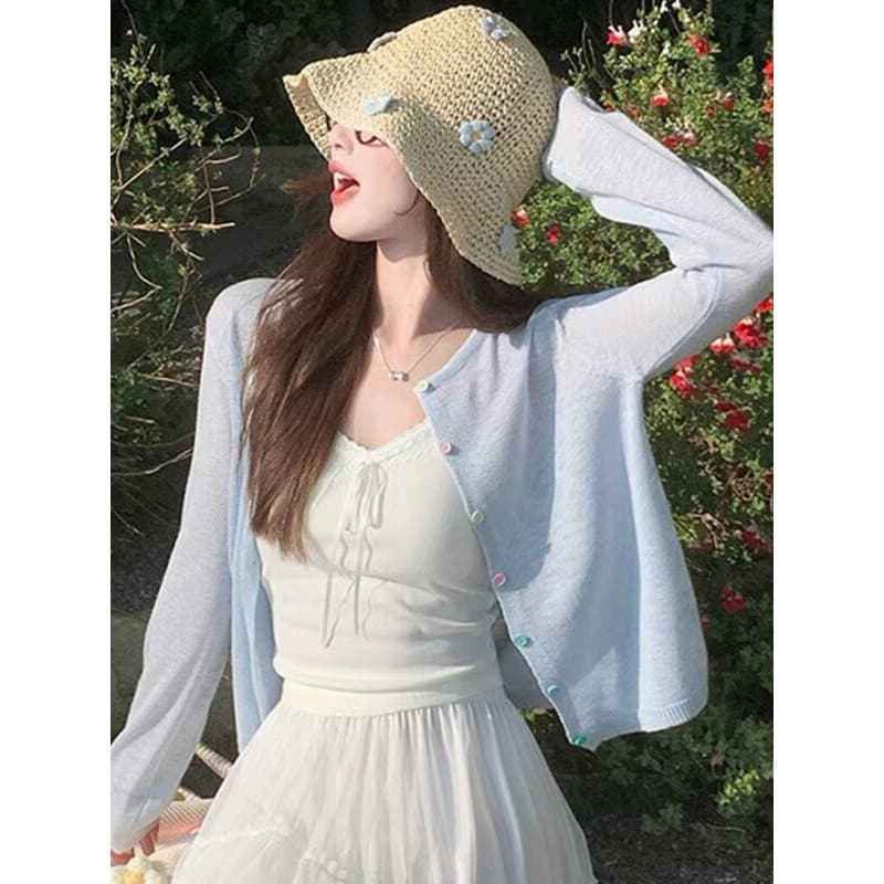 Moda mais magro olhar praia gelo seda xale protetor solar Cardigan feminino verão estilo fino All-Match exterior blusa d