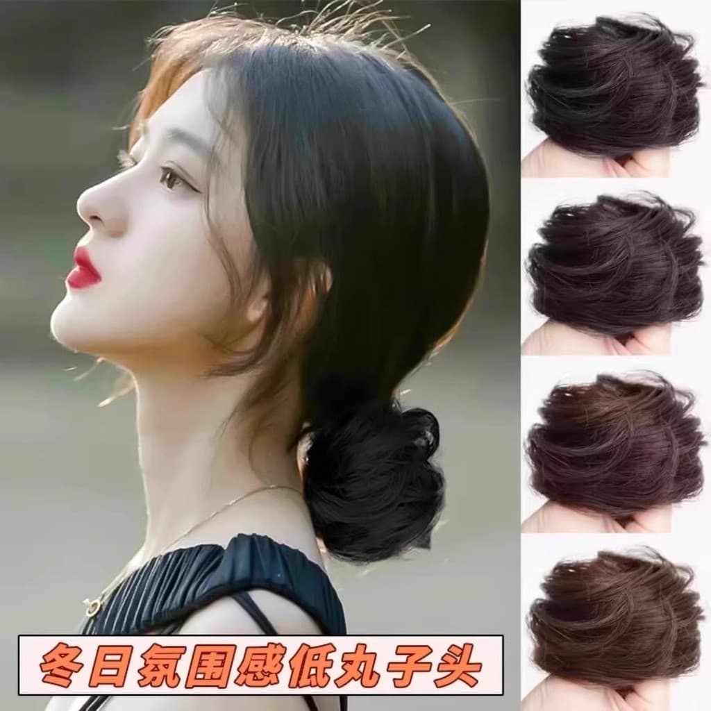 Peruca de cabeça de bola de gravata baixa feminina anel de cabelo Real Hanfu antigo saco de cabelo Natural fofo acessóri