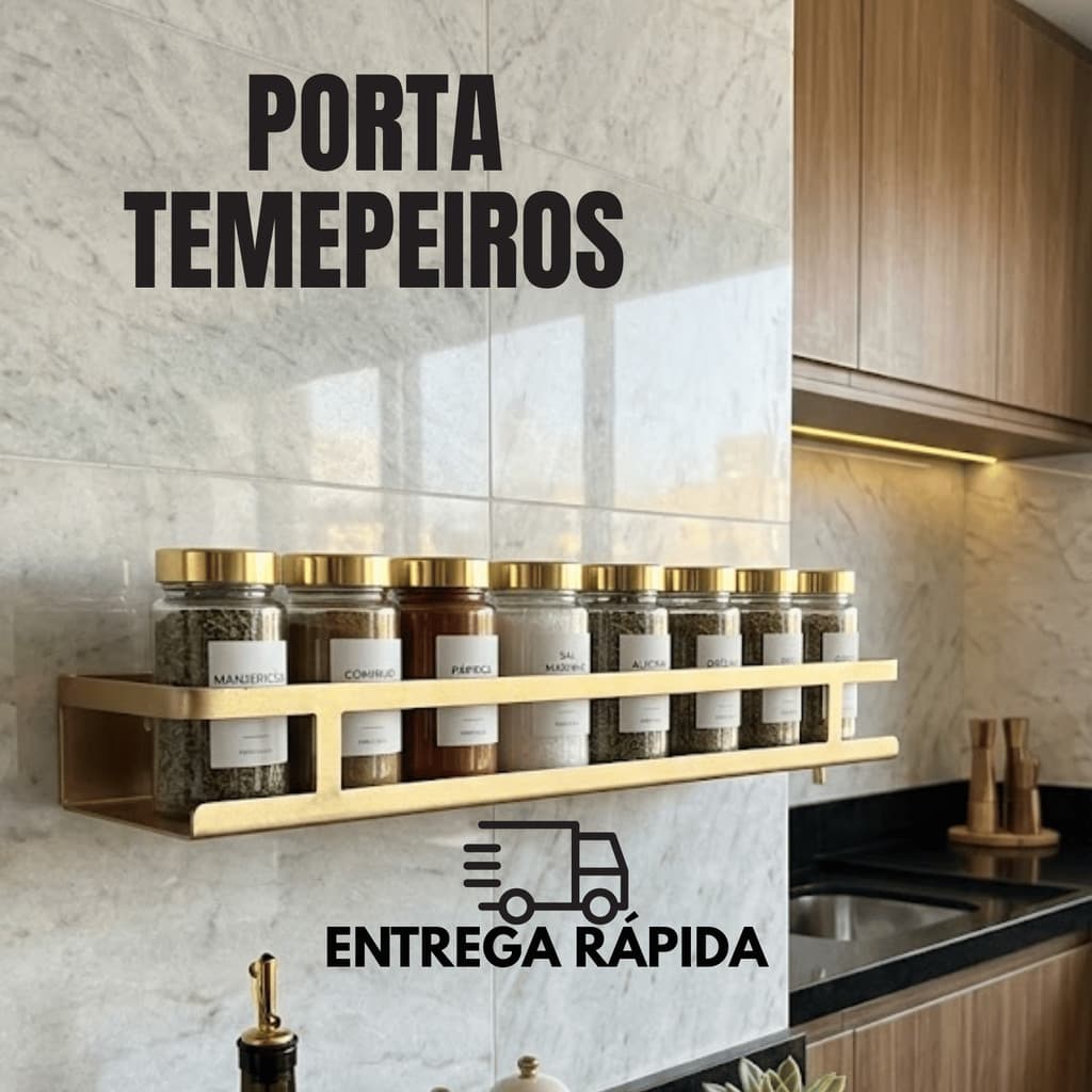 Porta Temperos  de Parede Prateleira Cozinha Moderna Luxo Alumínio Prático e Elegante Organizador
