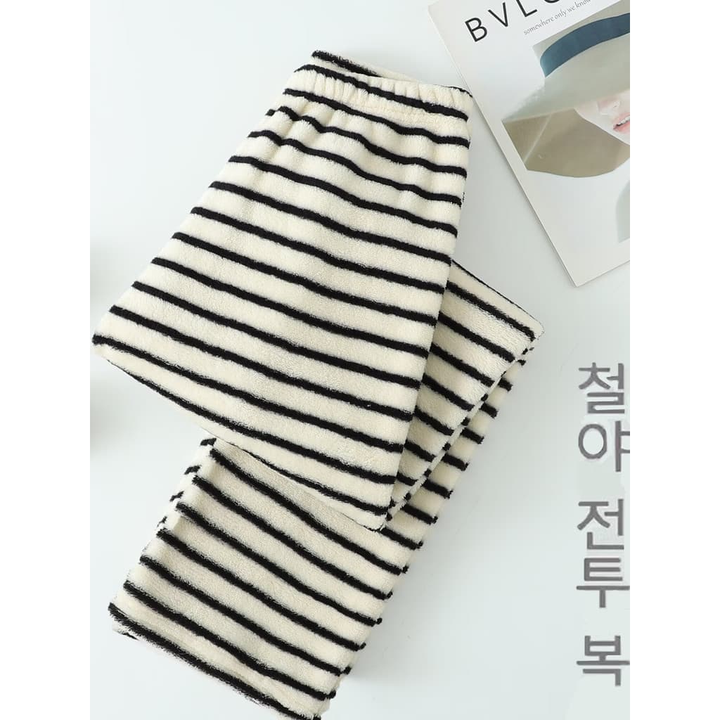 Outono inverno engrossado Coral velo quente confortável Homewear calças compridas calças de pijama listrado venda quente