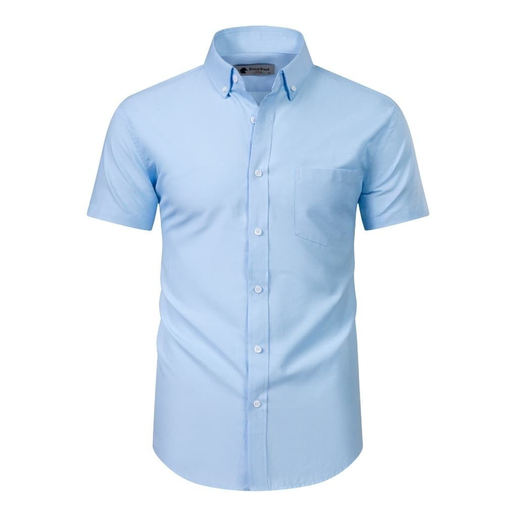 Camisa Masculina Lisa de Manga Curta em Poliéster com Elastano