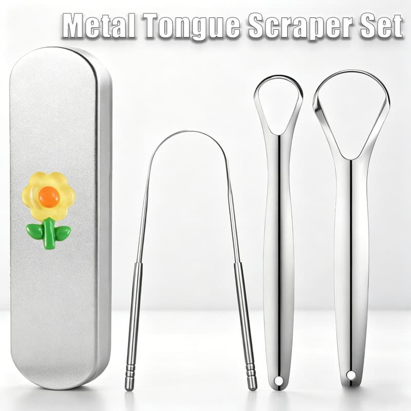 Conjunto De Raspador De Língua , Limpador De Metal Com Estojo De Armazenamento-Purificador Bucal Para Adultos