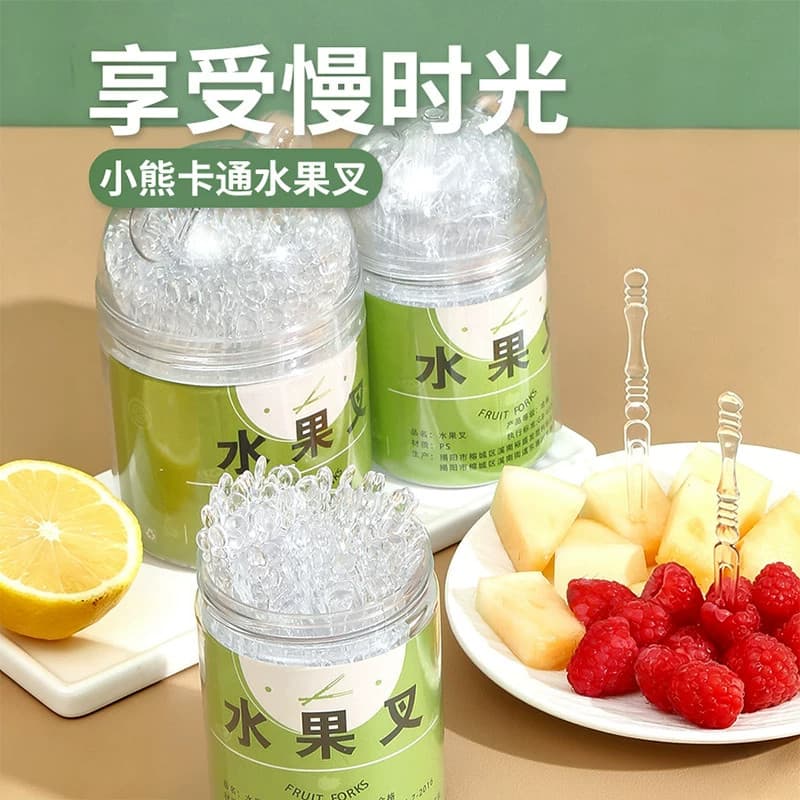 Garfo de frutas descartável ensacado engarrafado, garfo de frutas de plástico para comer frutas, bolo, sobremesa, garfo