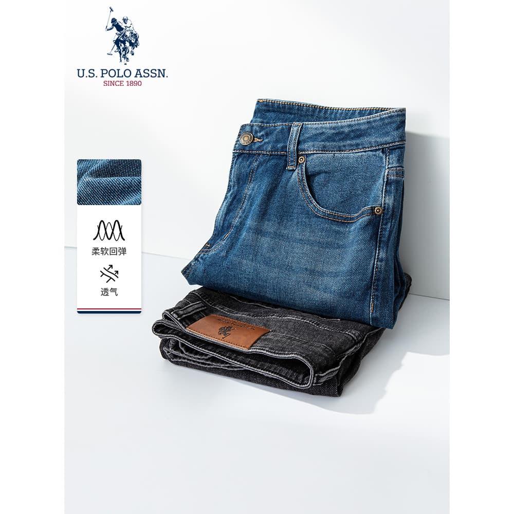 USPOLOASSN Jeans Masculino Casual Calça Reta Paul Micro-Elastic Trendy All-Match Calças Jeans Americanas