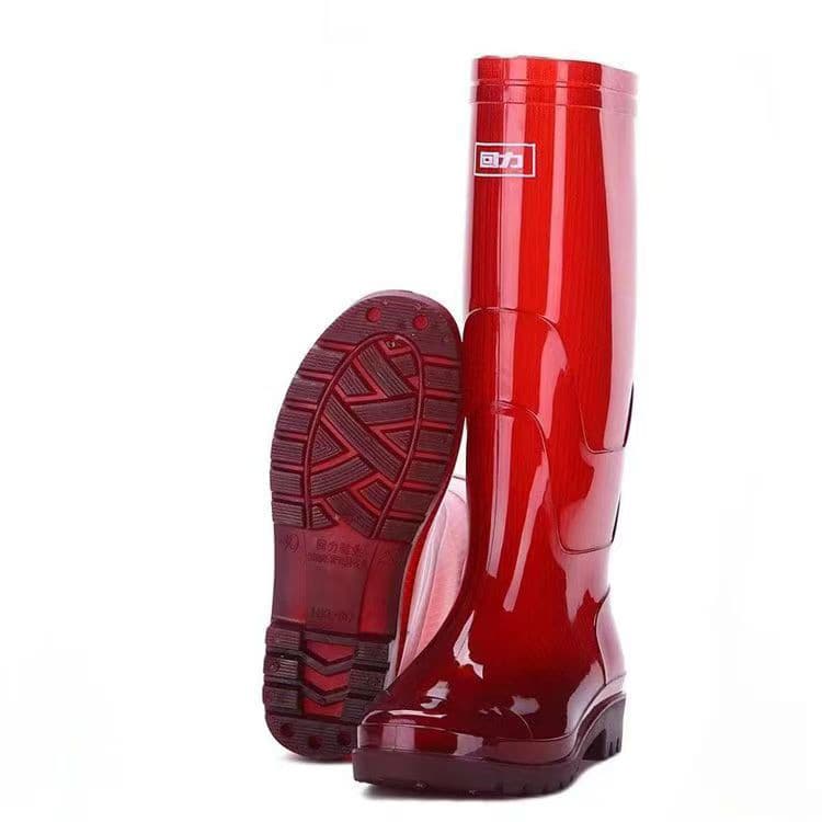 Botas de chuva marrons de tubo alto Warrior/Pull Back impermeáveis antiderrapantes sem forro sapatos de água resistentes