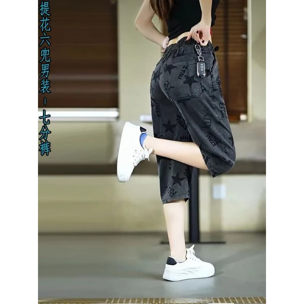 Verão fino elástico Denim Shorts masculino Street Wear Casual calças cortadas cintura elástica seis bolsos moda calças m
