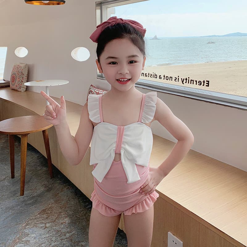 Novo estilo de maiô infantil moda de uma peça estilo ocidental menina médio pequeno crianças versão coreana bonito arco