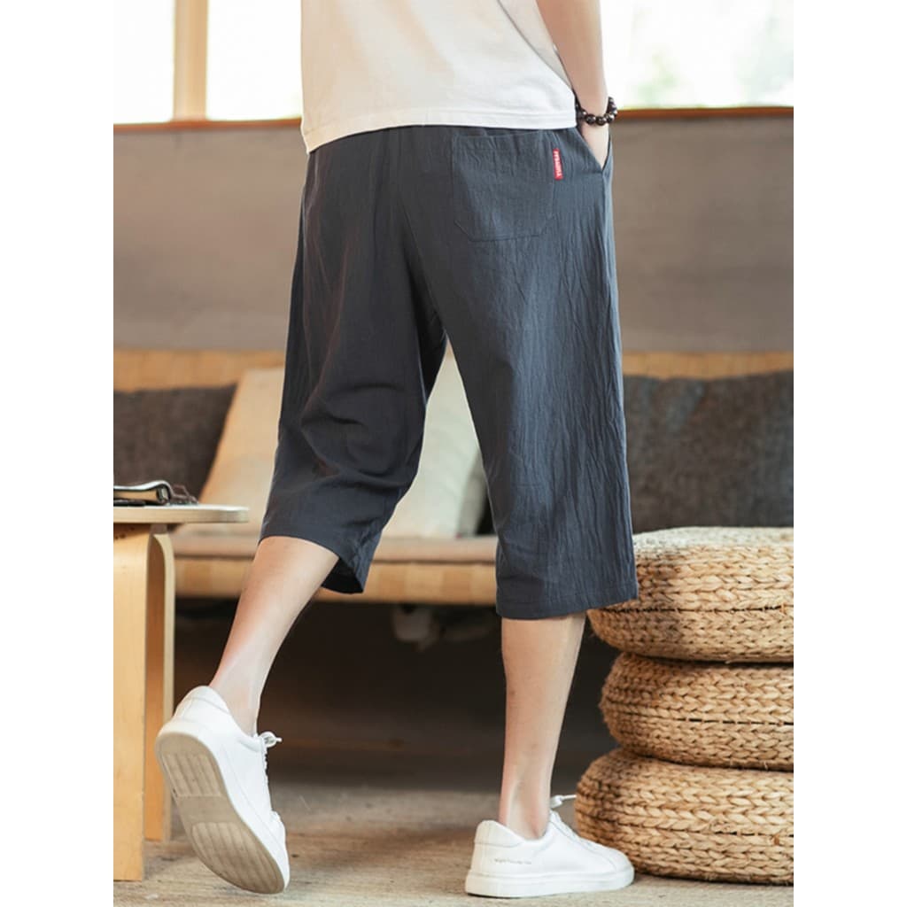 Shorts de linho de algodão masculino verão exterior usar calças médias tamanho grande solto calças cortadas verão calças