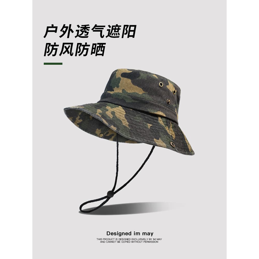 Camuflagem guarda-sol chapéu de sol primavera verão chapéu de pesca ao ar livre masculino ocidental Cowboy chapéu balde
