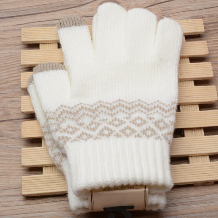 Luvas de tela sensível ao toque de lã das mulheres dos homens inverno forro de lã versão coreana malha cinco dedos gross