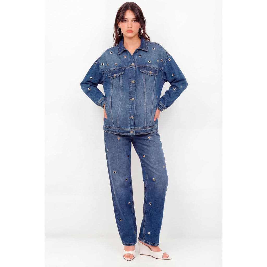 Jaqueta Jeans com Ilhós Feminino Inblanche