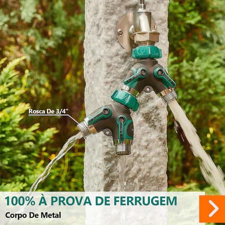 Distribuidor de Mangueira em Y 3/4” Conector Duplo Controle Independente Liga de Zinco Anticorrosão Jardim Irrigação