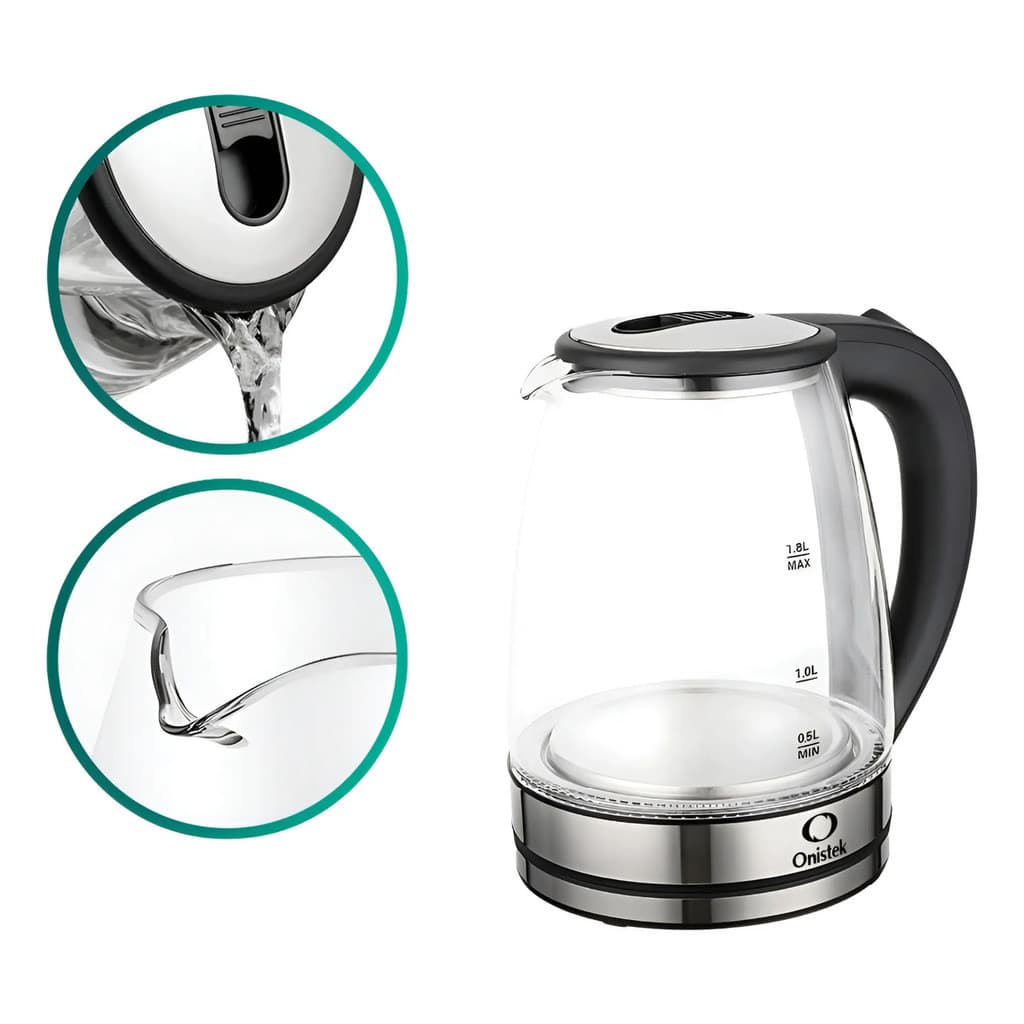 Chaleira Jarra Bule Elétrica Vidro Incolor 1.8l 1200w 110V - Ferve Água Rápido Muito Potente