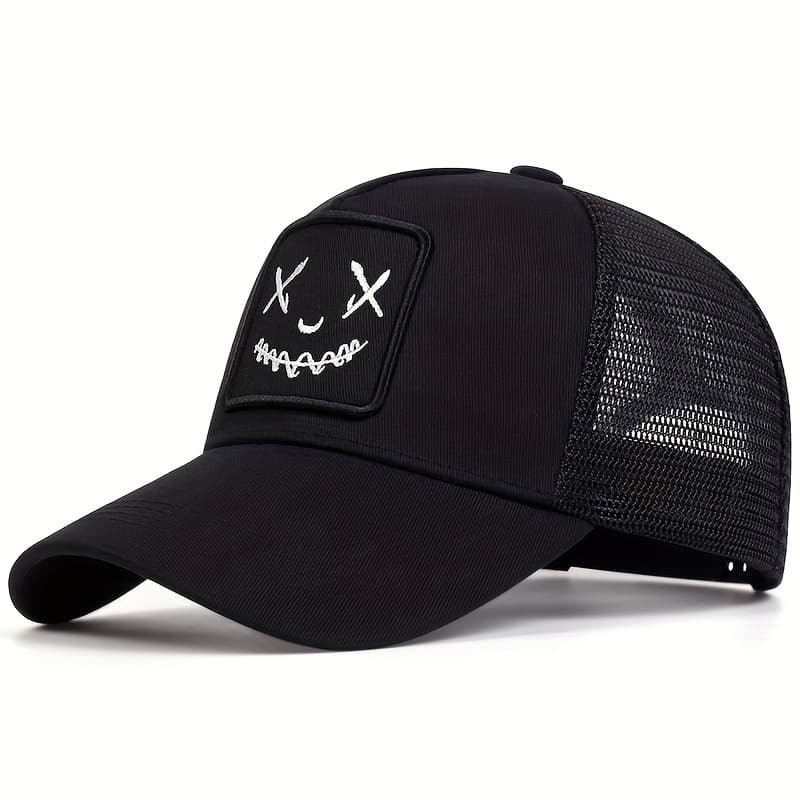 1 unidade Boné de Beisebol Masculino com Estampa de Rosto Feliz, Ajustável, Casual, Estilo Primavera/Outono/Verão, Boné