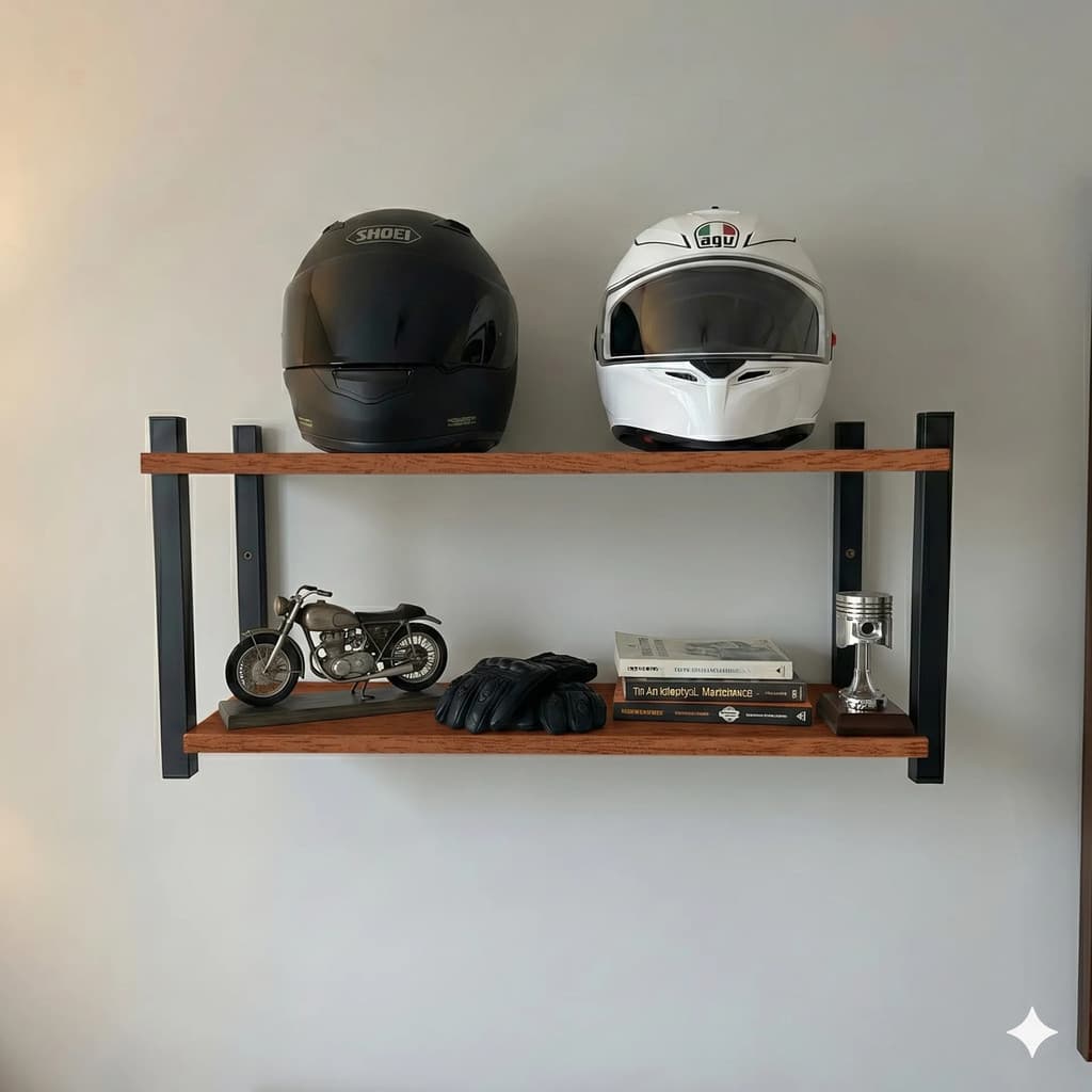 Prateleira Porta Capacete Mdf Nature Resistente Motociclista