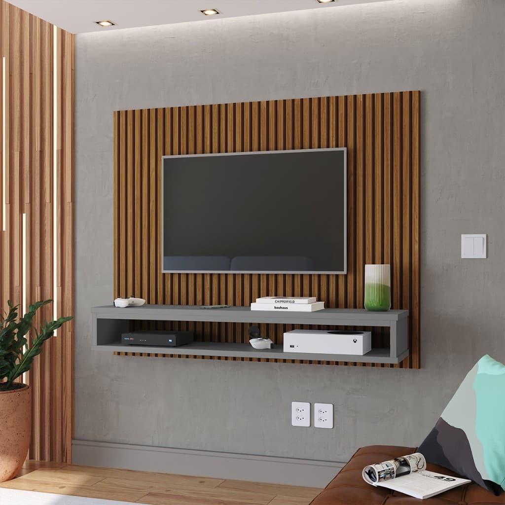 Painel Cissa Tv Até 50" Nicho Decorativo Prateleira Inferior Suspenso Parede Quarto Sala Estar Varias Cores