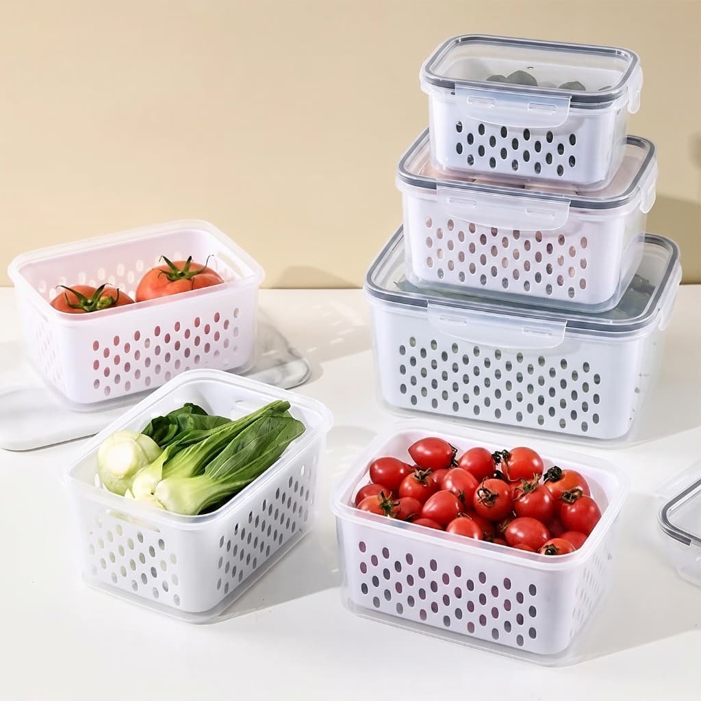 Kit 3 Potes Organizadores Geladeira Para Alimentos Vegetais Cozinha Moderna Uso Microonda-315601