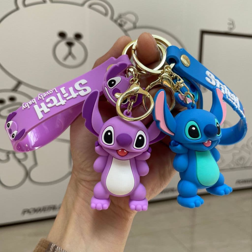 Chaveiro Disney Lilo & Stitch Figura Kawaii Cartoon Angel Silicone Pendant Porta-Chaves Mochila Para Carros Acessórios