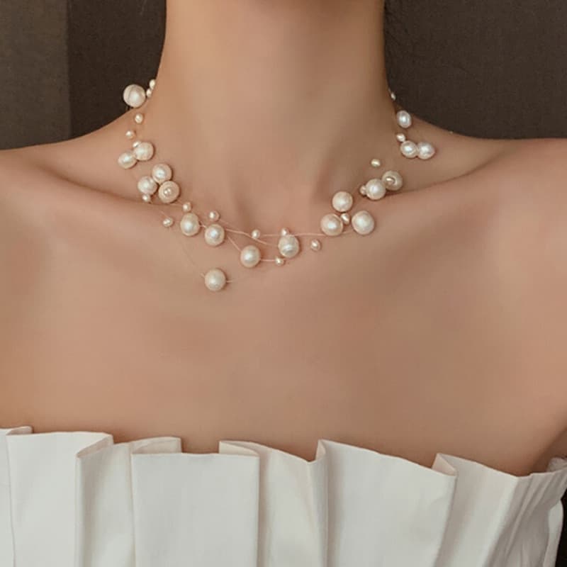 Colar De Pérolas Multicamadas Coreano Moda Elegante Acessórios De Renda De Pescoço Jóias Para Meninas