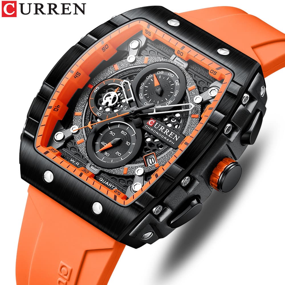 Relógio Masculino Original CURREN, Cronógrafo, Marca de Topo, Moda, Luxo, Retrô, Casual, Esportivo, Mostrador Quadrado,