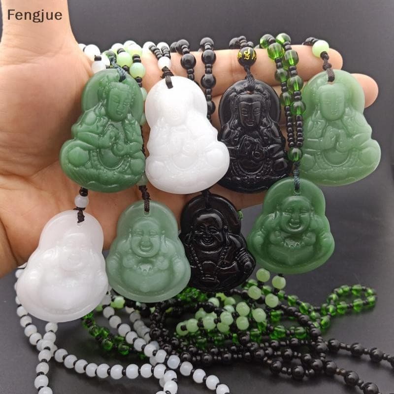 Fengjue Clássico Natural Chinês Buda Pingente Jade Colar Moda Charme Jóias Esculpida Bênção Sorte Amuleto Presentes Para