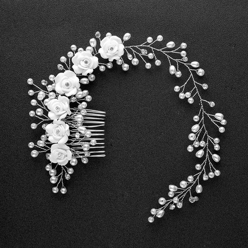 Nava Acessório de Cabelo Floral com Pérolas e Diamantes para Noivas, Ideal para Casamentos, Festas e Danças A2XD