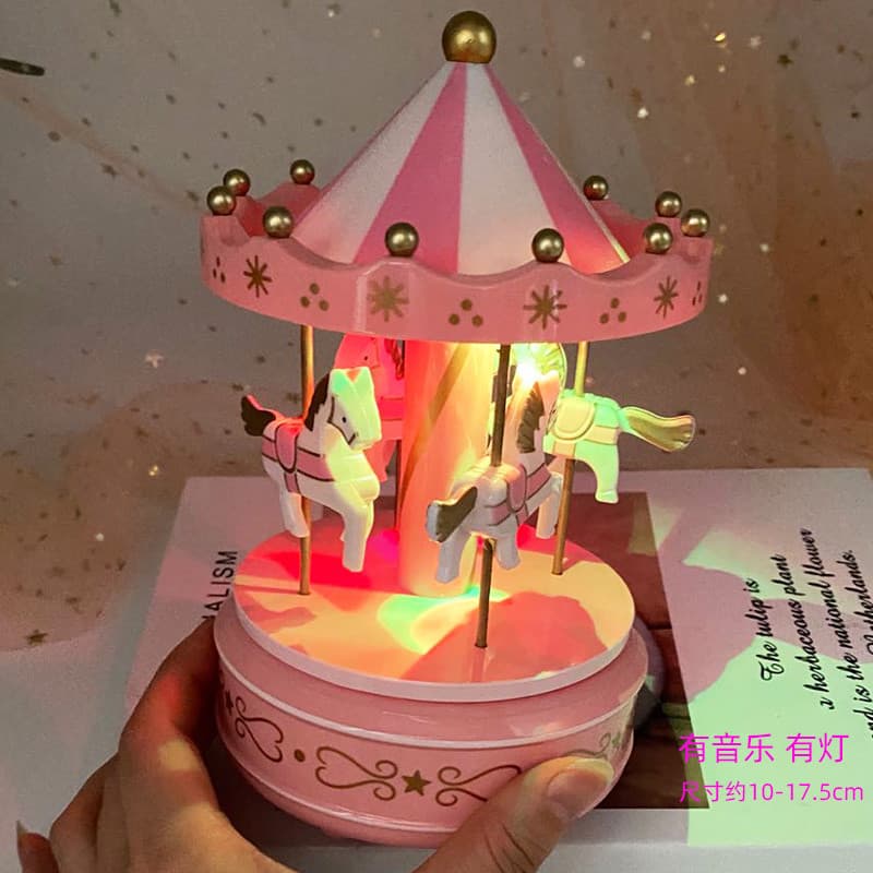 Com luz Merry-go-round Caixa de Música Decoração de Bolo Crianças Sobremesa Festa de Aniversário Presente Atualização Ti