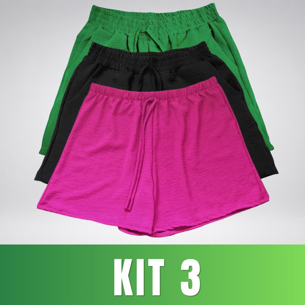 Kit 3 Shorts Duna Feminino Cintura Alta Elástico Soltinho Verão Confortável Moda Praia Casual