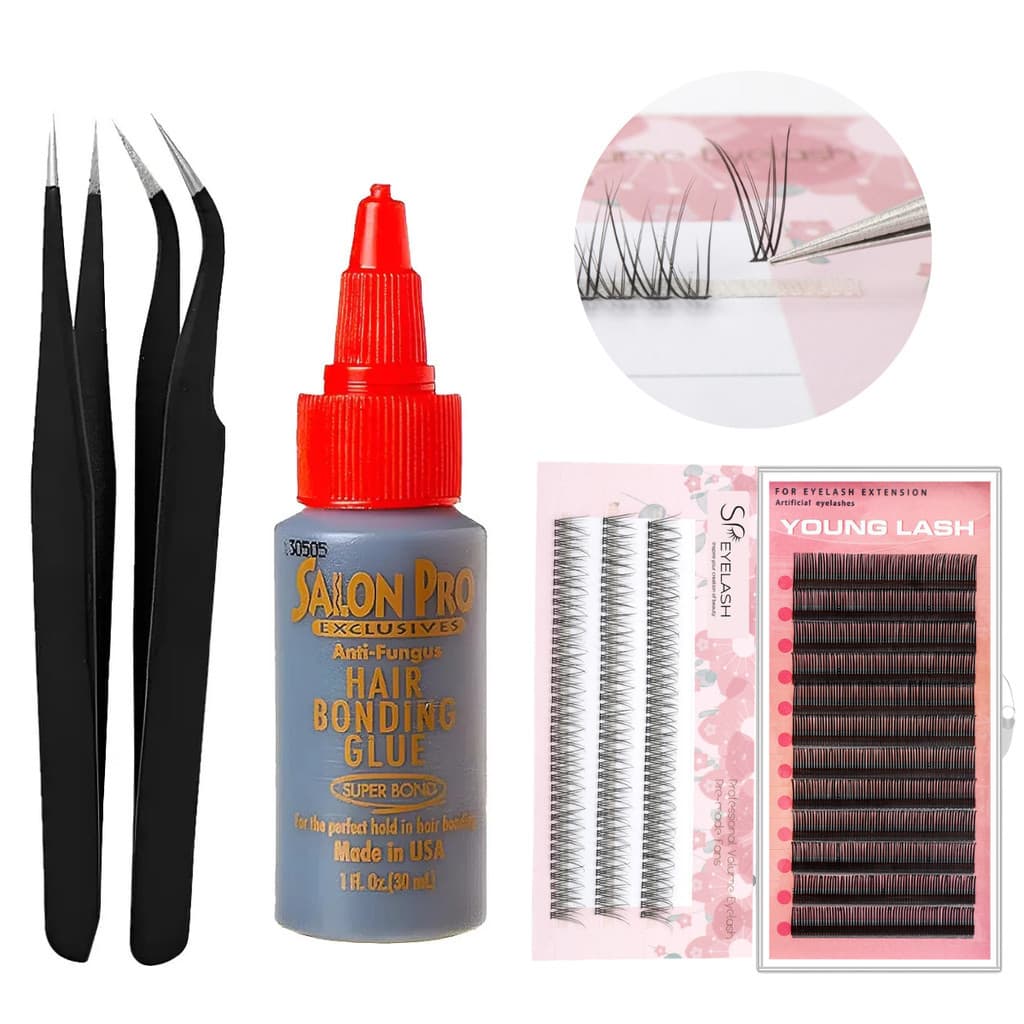 New Show Super Cola 30ml Salon Pro + Pinça Curva e Reta + Caixa Com Cílios Postiços