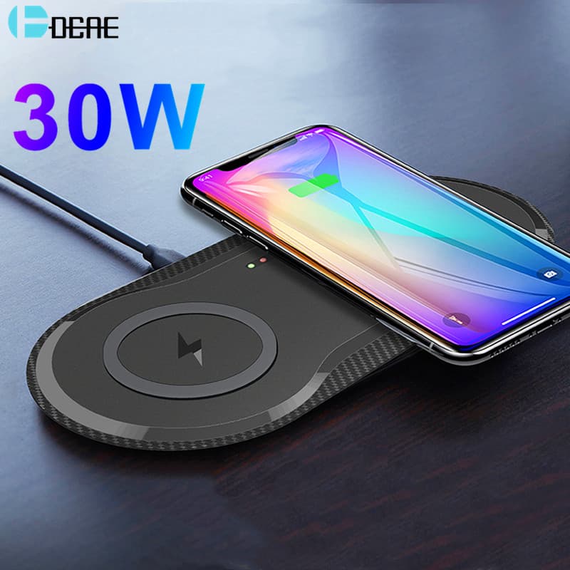 QXZ 2 Em 1 30W Carregador Sem Fio Duplo Qi Para IPhone 13 12 11 XS Max XR X 8 Airpods 3 Pro Almofada De Carregamento Ráp